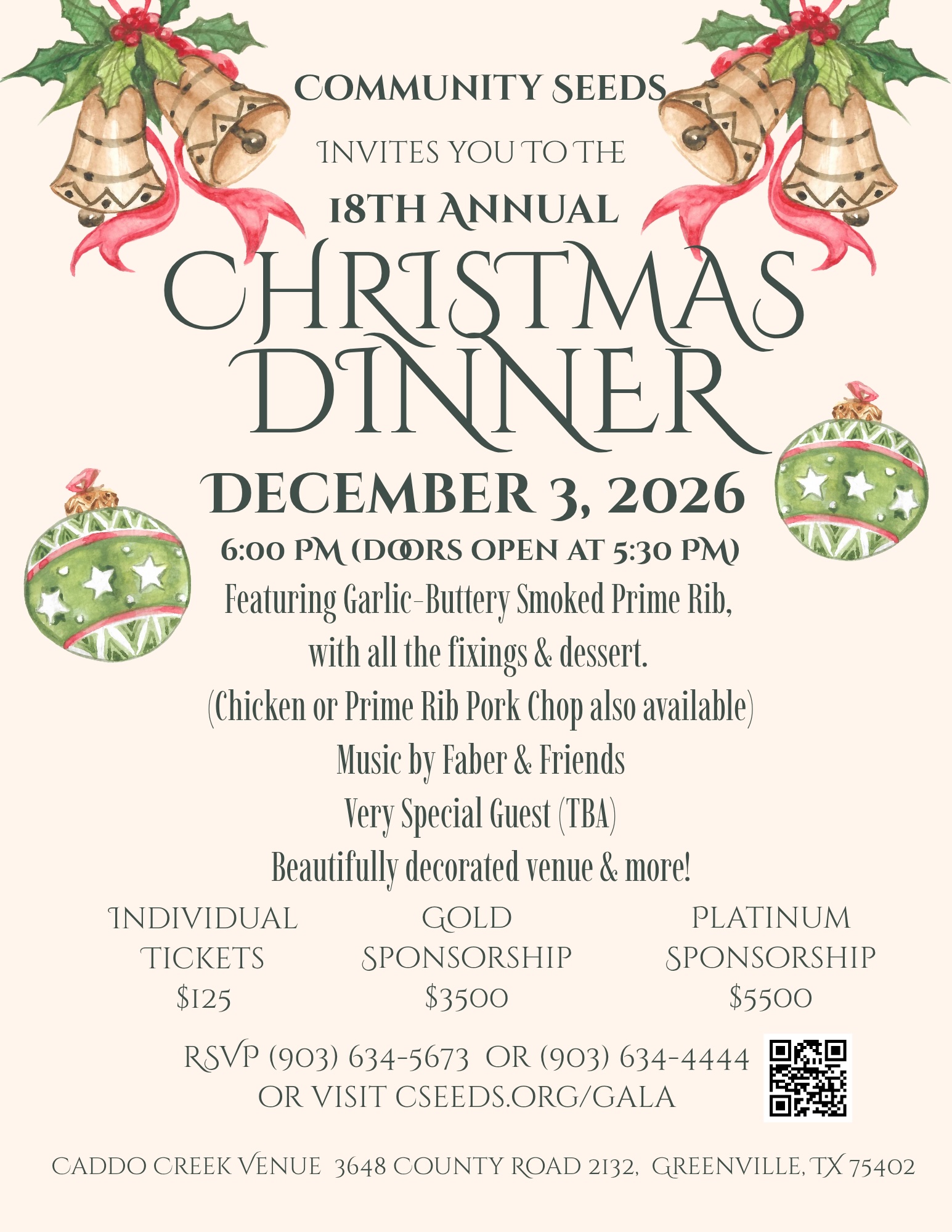 Community Seeds Christmas Benefit Dinner Flyer 2026